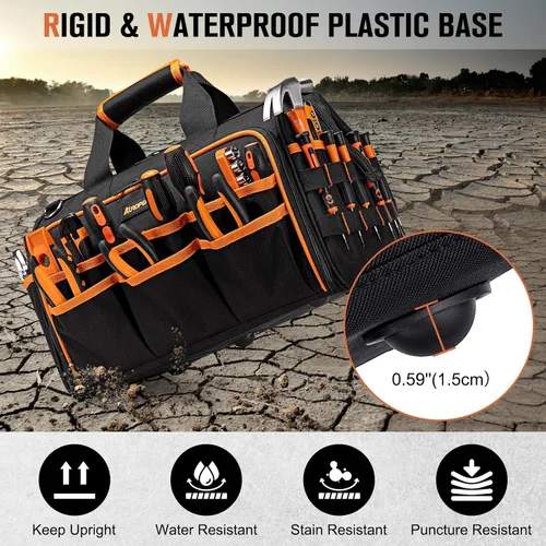 Miniatura 4 de Bolsa de herramientas de 17 pulgadas para electricistas para hombres, bolsa de herramientas resistente de 46 bolsillos, bolsa de herramientas HVAC
