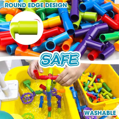 Miniatura 6 de burgkidz STEM - Bloques de construcción de tubo de aprendizaje para tubo, juguetes sensoriales con ruedas, placa base para todas las edades, niños