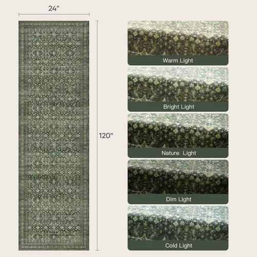 Miniatura 2 de Lofus Alfombra de pasillo de 2 x 10 pies para pasillos, alfombra verde lavable con parte trasera de goma antideslizante, alfombra suave de pelo bajo
