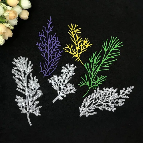 Miniatura 5 de Troqueles de Navidad para hacer tarjetas de álbumes de recortes, troqueles de corte de metal con aguja de pino, hojas de árbol de Navidad, troqueles