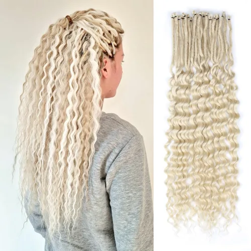 Miniatura 32 de Extensiones de rastas trenzadas bohemias de 24 pulgadas, 10 hebras de rastas sintéticas rizadas color marrón degradado con trenza de caja, rastas