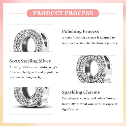 Miniatura 82 de PARCOM Dijes de letras compatibles con pulseras Pandora de plata esterlina S925 con iniciales para pulseras del alfabeto A-Z, cuentas de letras