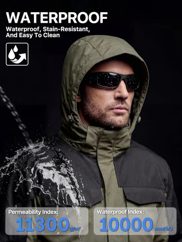 Miniatura 4 de FREE SOLDIER Chaqueta de esquí impermeable para hombre, abrigo cálido de invierno para nieve, snowboard con múltiples bolsillos, capucha desmontable