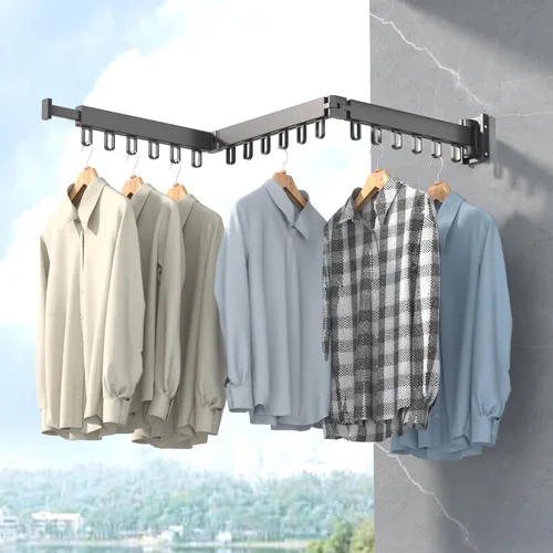 Miniatura 8 de Perchero de Ropa Plegable y Retráctil, Perchero de Secado de Ropa para Montar en Pared para Interior, Perchero de Ropa Ahorrador de Espacio