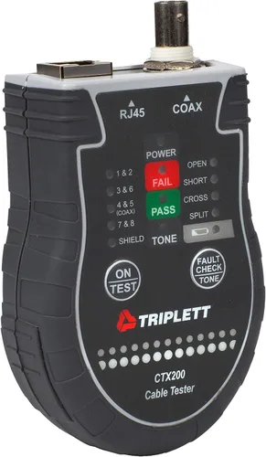 Miniatura 3 de Triplett CTX200 Tester LAN CAT de bolsillo para cables RJ45, CAT 5/6 y coaxiales con resultados instantáneos de paso/fallo