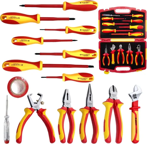 Miniatura 11 de WEDO VDE - Juego de herramientas aisladas de 1000 V, 13 piezas, herramientas de seguridad para electricistas con alicates, destornilladores