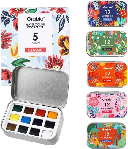 Miniatura 8 de Grabie Juego de 12 acuarelas de bolsillo, juego de pintura de acuarela de viaje, pinturas de acuarela, suministros de arte para pintura, gran juego
