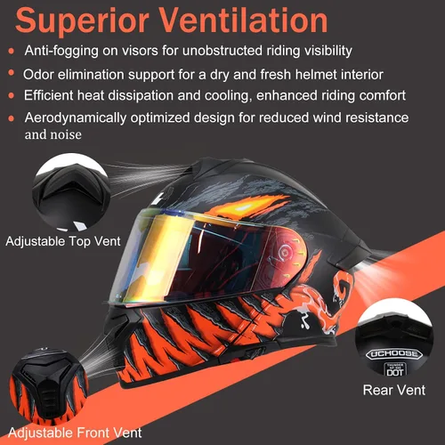 Miniatura 4 de Casco modular de motocicleta para hombres y mujeres, casco de motocicleta abatible de doble visera, aprobado por DOT, casco de cara completa