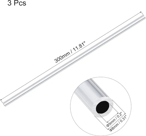 Miniatura 2 de uxcell 6063 Tubo redondo de aluminio 0.315 in OD 0.197 in Diámetro interior 11.811 in Longitud Tubería 3 PC