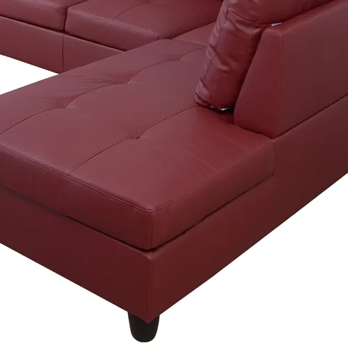 Miniatura 5 de Moderno sofá seccional de cuero en forma de L (rojo, orientado a la derecha)