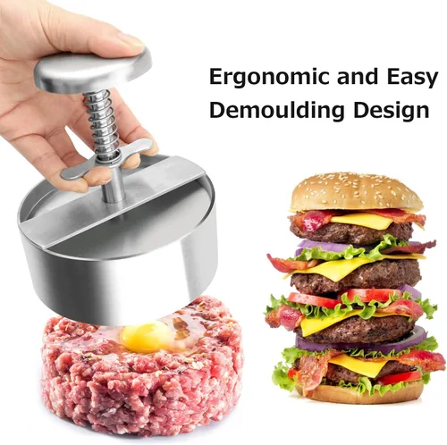 Miniatura 4 de Prensa de hamburguesas, prensa de carne de hamburguesa ajustable de acero inoxidable, moldes antiadherentes para hacer hamburguesas son adecuados