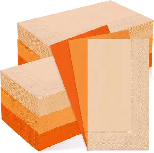 Miniatura 26 de Whaline Paquete de 150 Servilletas Marrones de 6.5 x 6.5 Pulgadas, Servilletas de Papel Desechables de 3 Colores con Tema Marrón de Otoño