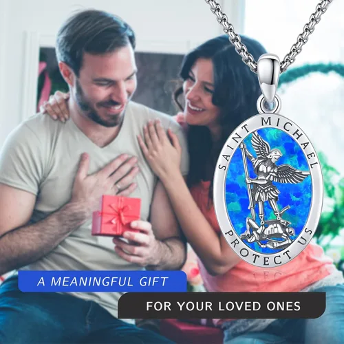 Miniatura 7 de Collar con colgante de San MiguelSan CristóperSan SebastiánGuadalupeÁngel de la GuardaSanta MuerteJudeJoseph para hombres y mujeres, plata de ley