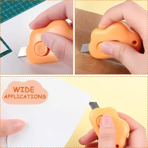 Miniatura 6 de Zonon 6 piezas mini abrecartas retráctil, pequeño y lindo llavero cortador de caja, pequeños cuchillos retráctiles utilitarios abrecartas