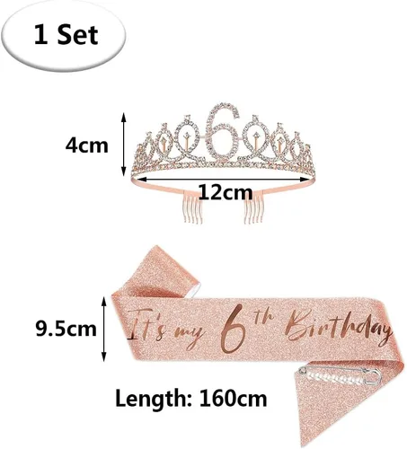 Miniatura 2 de Juego de banda y tiara de 6º cumpleaños, corona de banda de cumpleaños de oro rosa, suministros para fiesta de cumpleaños