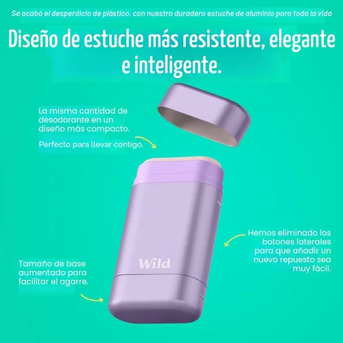 Miniatura 2 de Wild - Estuche morado con paquete variado de recambio - Desodorante recargable - Sin aluminio - Incluye algodón fresco y sal marina, flor de cerezo