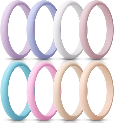 Miniatura 34 de ThunderFit - Realzadores de anillos de silicona delgados y apilables para mujer, alianzas de boda de silicona, 2.5 mm de ancho y 2 mm de grosor