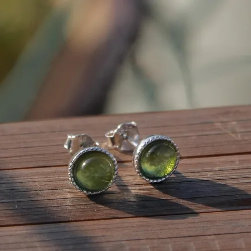 Miniatura 2 de Green Peridot Sterling Silver Studs Earrings for Her