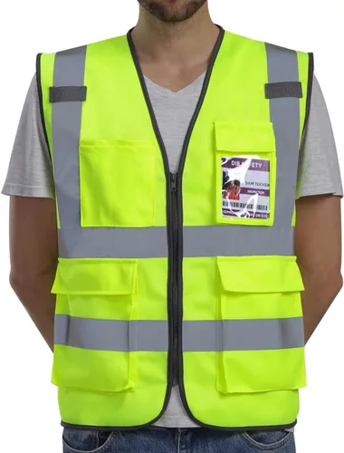 Dib Safety - Chaleco reflectante ANSI clase 2, chaleco de alta visibilidad con bolsillos y cremallera, ideal para trabajo en construcción, alta