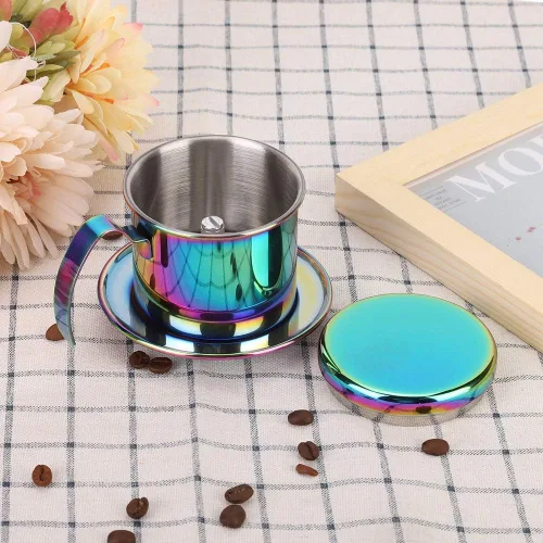Miniatura 9 de Fdit Cafetera de acero inoxidable 304, gotero de café con filtro reutilizable de 3.0 in de diámetro interior, cafetera de goteo portátil