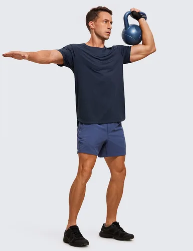 Miniatura 4 de CRZ YOGA Crewneck Workout Shirts for Men - Quick Dry Running Athletic T-Shirts Lightweight Basic Tops