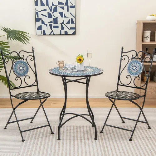 Miniatura 4 de Giantex Juego de 2 sillas plegables para patio, sillas bistró de mosaico con respaldo y asiento redondo, marco de metal resistente, capacidad de 330