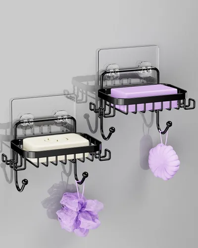Miniatura 10 de ODesign Soporte para jabonera SUS304 de acero inoxidable con 6 ganchos, esponja de baño de lufa, soporte para maquinilla de afeitar para baño, Plata