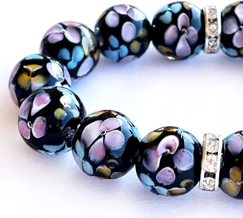 Artsy Crafts - 20 cuentas de cristal de flores de 0.472 in, cuentas de cristal de Murano europeas, cuentas de cristal sueltas hechas a mano para