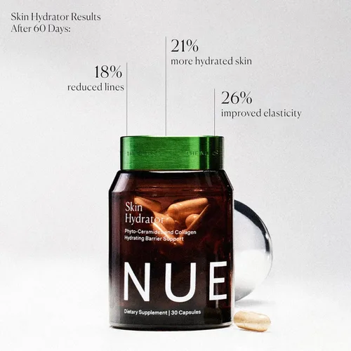 Miniatura 6 de The Nue Co. Suplemento HIDRATOR para la piel, contiene colágeno hidrolizado, aloe y ácido hialurónico, sin gluten, 30 cápsulas