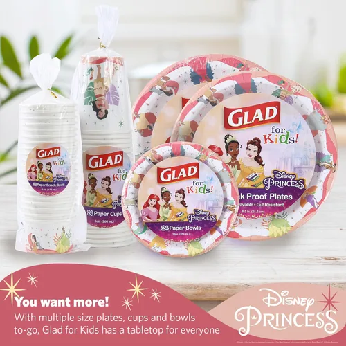 Miniatura 6 de Glad para Niños Cuencos de Papel para Aperitivos Disney Princess de 12 oz - La Magia Está en Todos Nosotros - Cuencos Desechables Duraderos