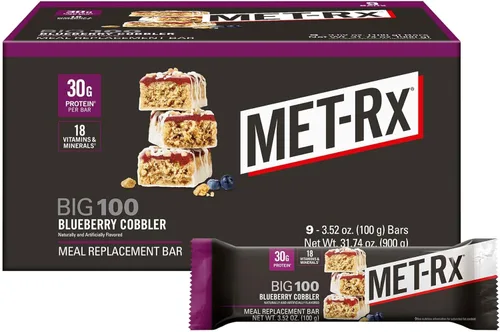 MET-Rx Big 100 barras de proteínas colosales, Blueberry Cobbler, barras de reemplazo de comidas, 4 unidades