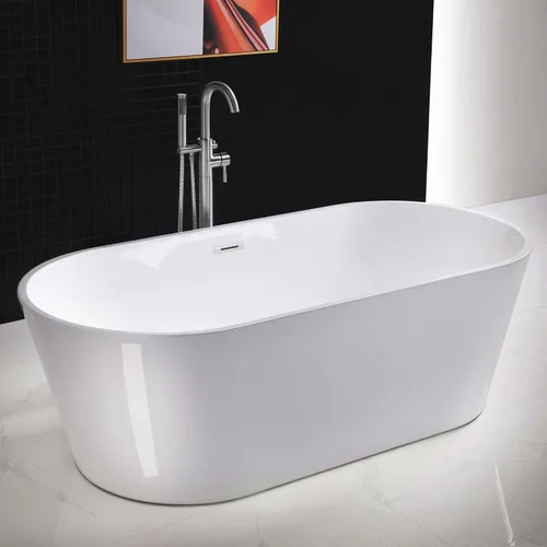 WOODBRIDGE - Tina de baño independiente de acrílico contemporánea de 71 pulgadas color blanco, con desbordamiento y drenaje cromado, B1701-CH Cromo