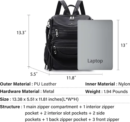 Miniatura 55 de Bolsos mochila monedero de piel sintética para mujer, bolsas con zíper, mochilas de hombro casuales