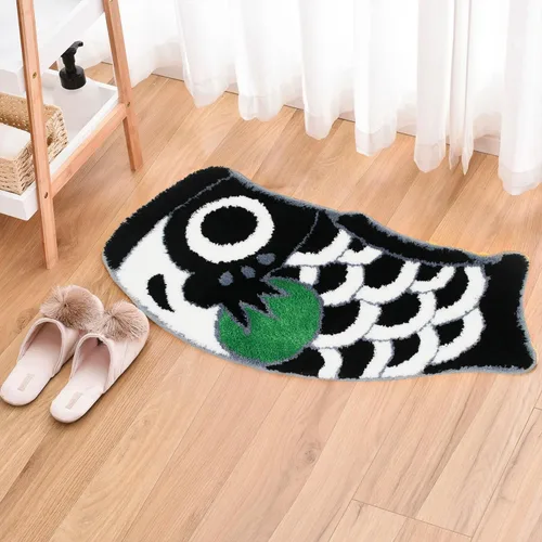 Bonita alfombra de baño de peces para baño, suave, absorbente de agua, azul, para bañera, estilo japonés, almohadilla Koi para ducha,