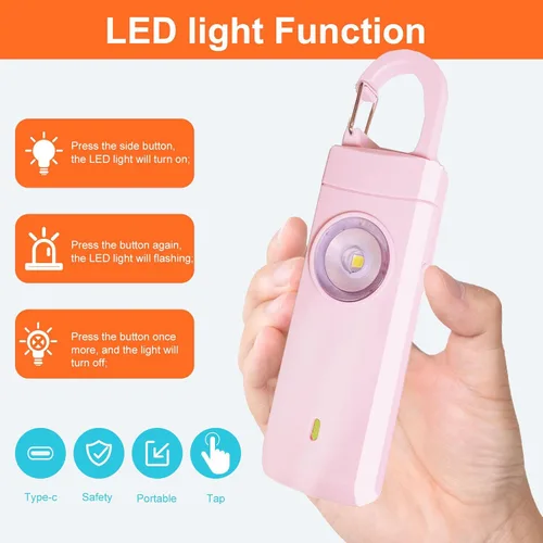 Miniatura 3 de FA FIGHTART Alarma de seguridad personal para mujeres, luz de sirena fuerte, recargable, para estudiantes, niños, niñas, ancianos, niños (rosa)
