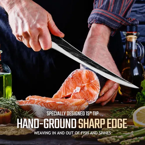 Miniatura 2 de Huusk Cuchillo de filete de pescado con funda – Cuchillos de deshuesado forjados a mano de 7 pulgadas para recortar carne, cuchillos japoneses
