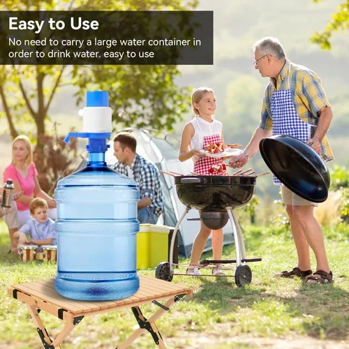 Miniatura 5 de Bomba de botellas de agua, bomba de jarra de agua portátil azul, dispensador de agua manual con un tubo extra corto que se adapta a la mayoría