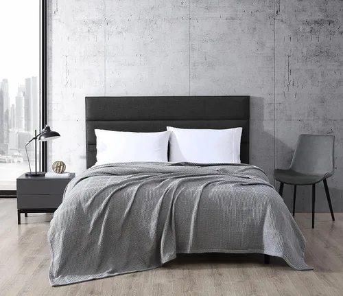 Miniatura 12 de Kenneth Cole - Manta tamaño King, manta de algodón 100% texturizado de rejilla de gofre para cama o sofá, ligera y transpirable para comodidad Negro
