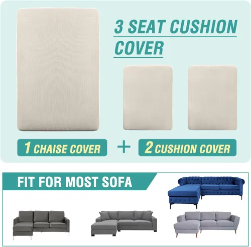Miniatura 4 de MIFXIN Juego de 4 fundas elásticas para sofá modular, funda de cojín para sofá en forma de L, funda de diván para sofá, protector elástico de Beige