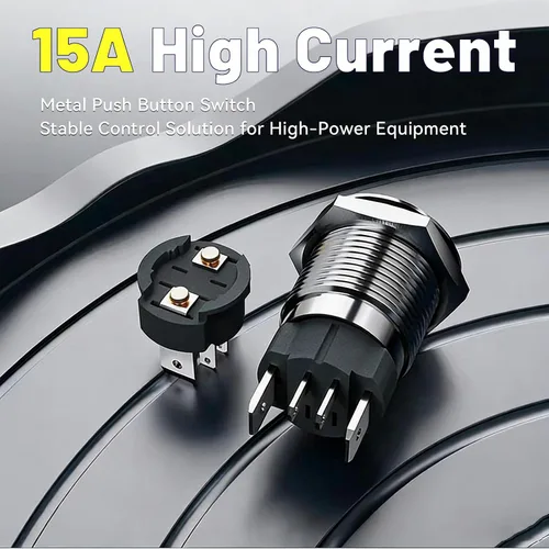 Miniatura 8 de Interruptor de botón de cierre de 15 amperios 19 mm 3/4 "agujero 12V/24V CC impermeable IP67 SPST de acero inoxidable 304 interruptor