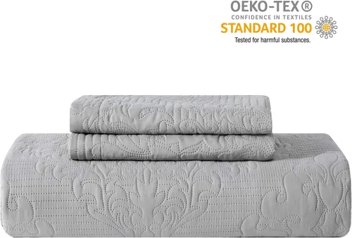 Miniatura 7 de Hansleep - Edredón gris tamaño Queen – Colcha ultrasónica con diseño damasco para todas las estaciones, juego de ropa de cama suave y ligero, 3