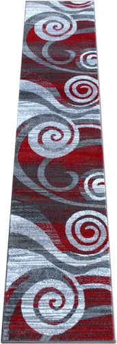 Miniatura 8 de Masada Rugs, Stephanie Collection 1103 - Alfombra de área moderna y contemporánea, color rojo, gris y blanco (2 pies 4 pulgadas x 11 pies), largo