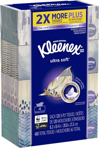 Miniatura 10 de Kleenex - Pañuelos faciales ultrasuaves, 8 cajas planas, 180 pañuelos por caja, 3 capas, el embalaje puede variar Blanco