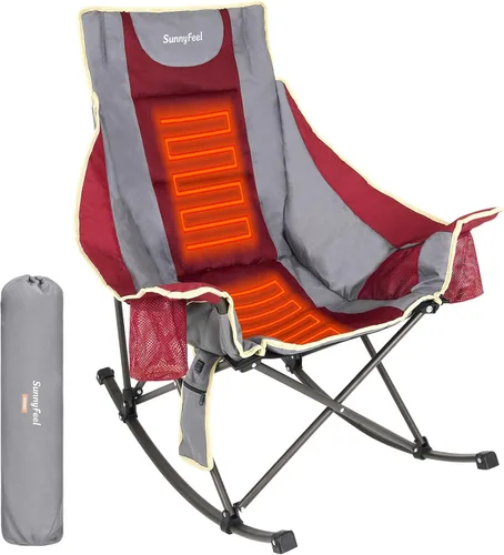 Miniatura 9 de SUNNYFEEL Silla Mecedora de Camping de Gran Tamaño, Silla de Patio Totalmente Acolchada con Bolsillo Lateral, Sillón Reclinable Portátil de Respaldo