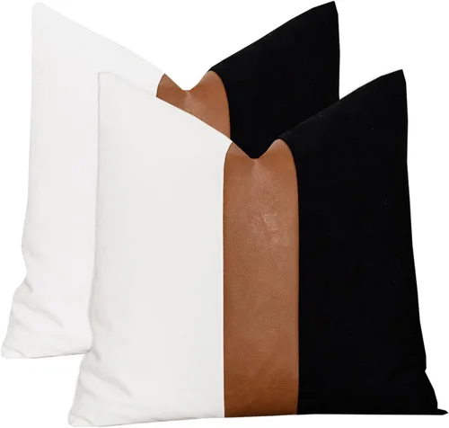 Miniatura 13 de Juego de 2 fundas de almohada negras y marrones de 18 x 18 pulgadas, fundas de almohadas modernas con rayas estilo granja para sofá, sala de estar