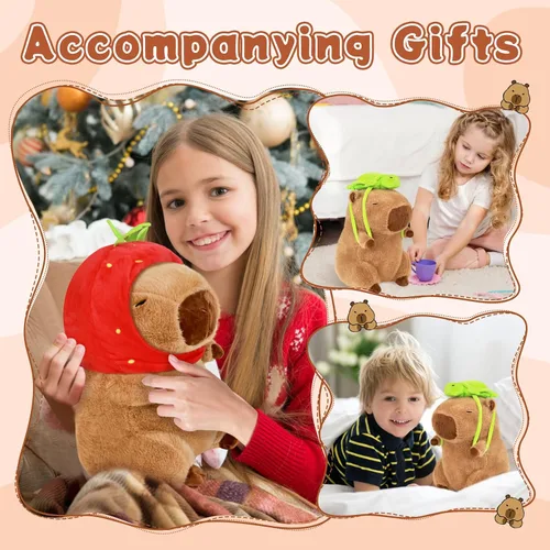 Miniatura 7 de Capybara - Peluche de 11.8 pulgadas con mochila de tortuga, animales de peluche Capybara suaves, regalos para abrazar, almohada de muñeca Capybara
