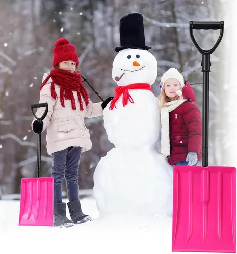 Miniatura 9 de Pala de nieve para niños, pala de nieve para niños pequeños, pala de plástico gruesa con mango de metal y agarre ergonómico en D, pala ligera de 32