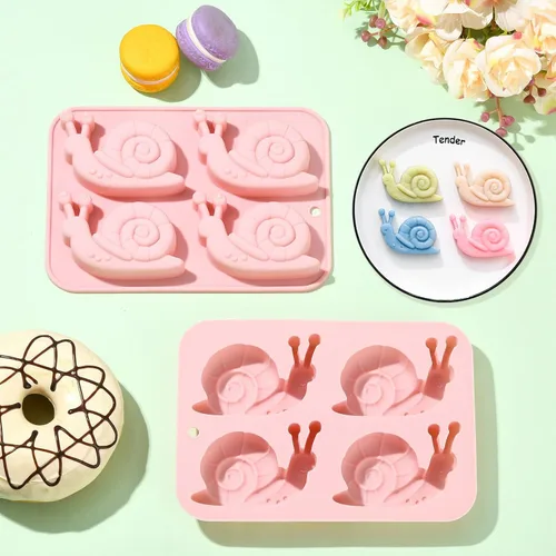 Miniatura 6 de 2 moldes de silicona en forma de caracol de 4 cavidades para chocolate para decoración de pasteles, gelatina, cubitos de hielo, golosinas