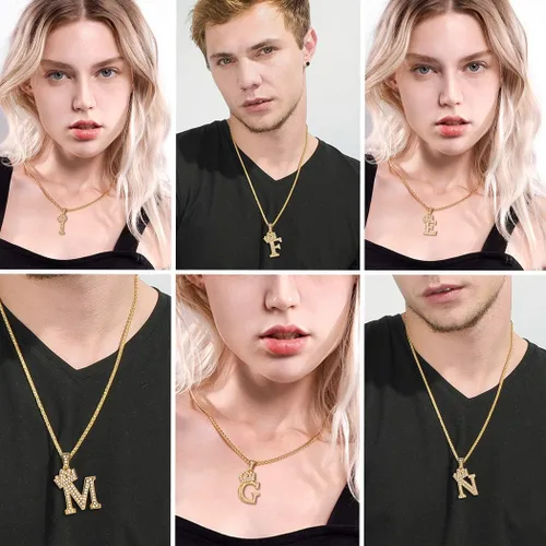 Miniatura 9 de U7 Collar con inicial de la A a la Z, dije de letra helada con cadena de 22 a 24 pulgadas, para hombres y mujeres, con nombre del alfabeto de hip