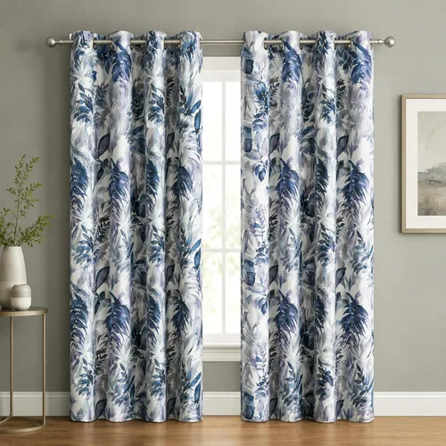 VOGOL Tropical Blackout Curtains 63 Inches Long, Vivid Palm Leaf Pattern Room Darkening Drapes for Living Room, Thermal Insulated Grommet Curtain, 2